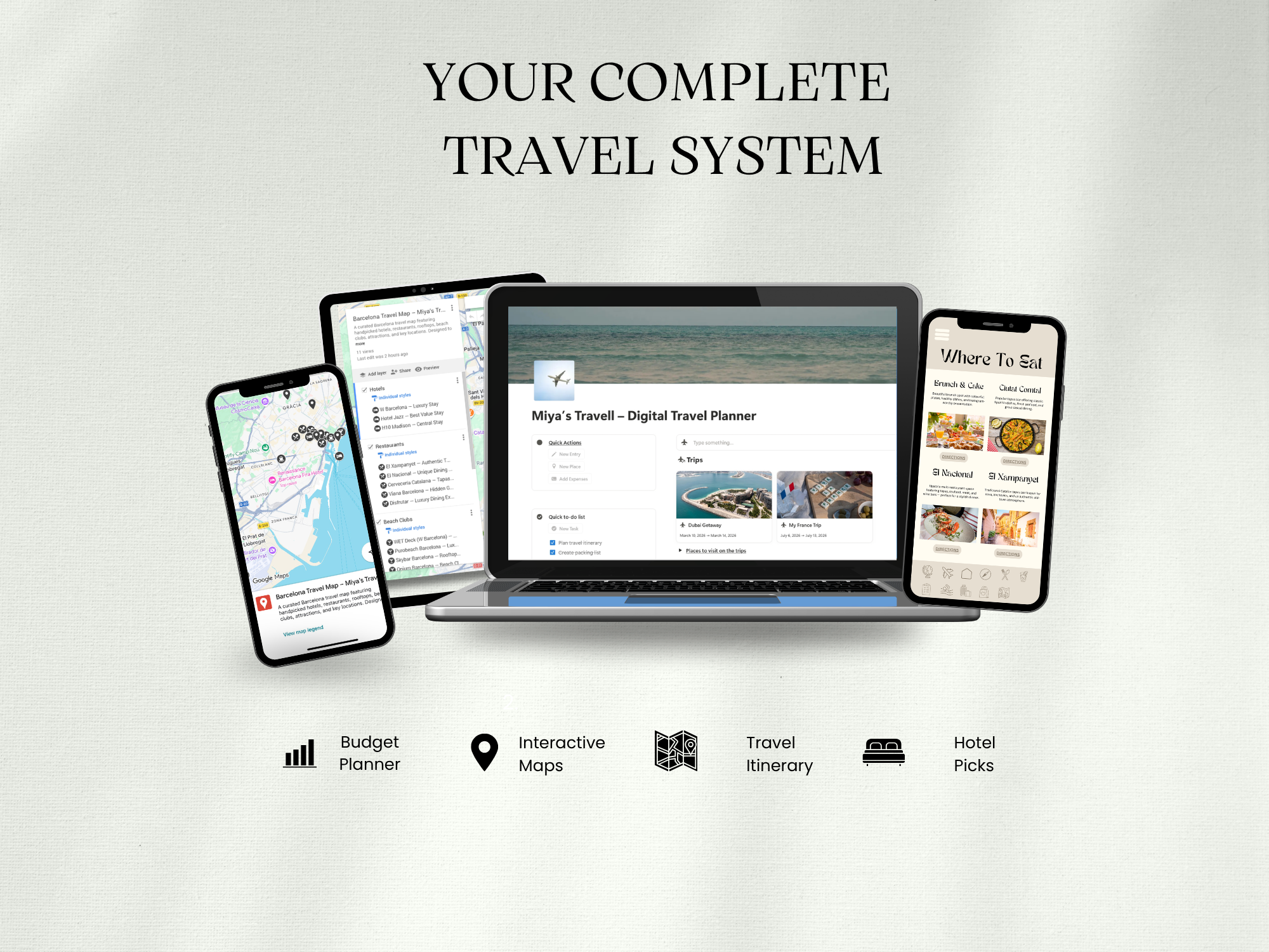 Barcelona Travel System Complete Trip Planner with Itinerary, Maps and Budget Guide