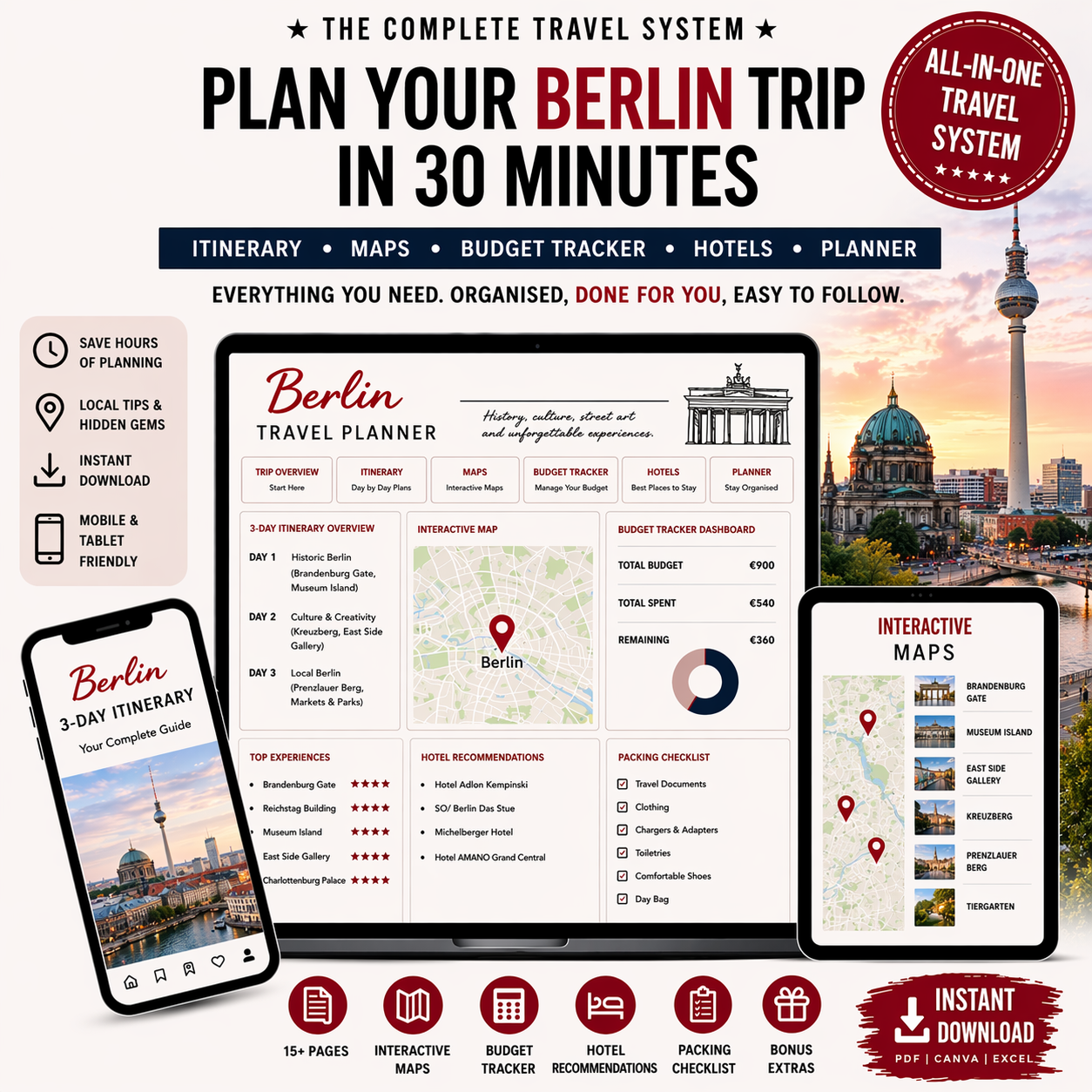 Berlin Travel System Complete Trip Planner with Itinerary, Maps and Budget Guide