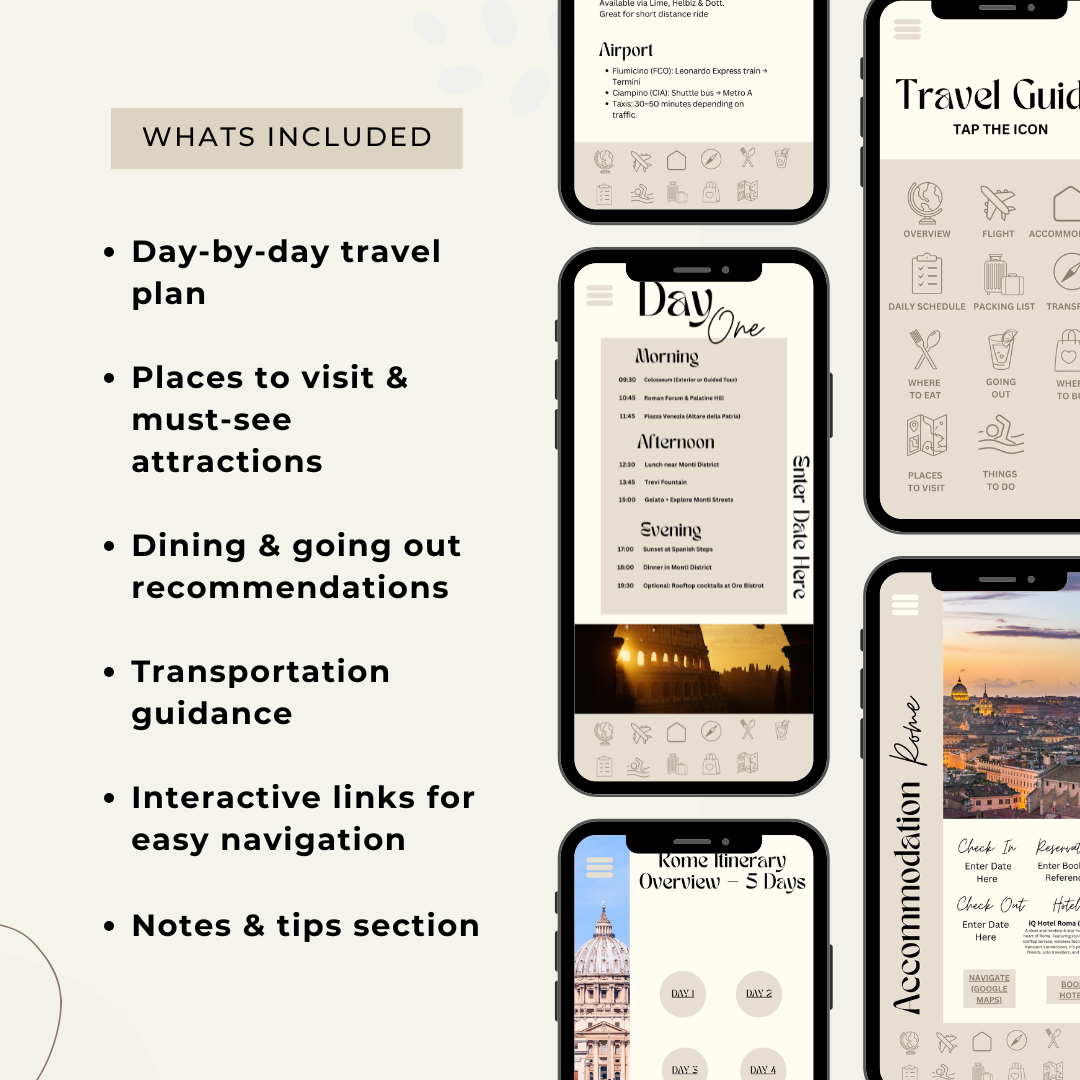 5 Day Rome Digital Travel Itinerary