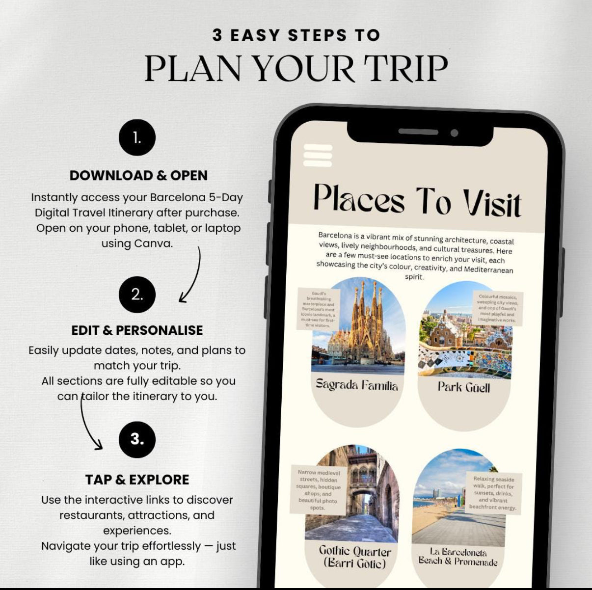 5 Day Barcelona Digital Travel Itinerary