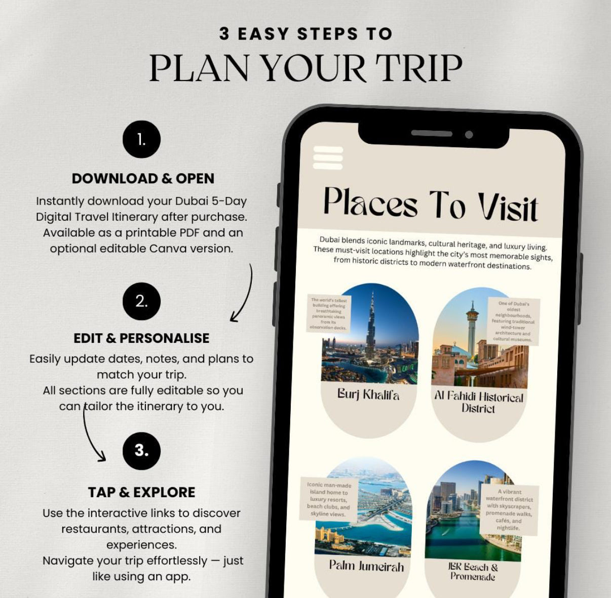 5 Day Dubai Solo Digital Travel Itinerary