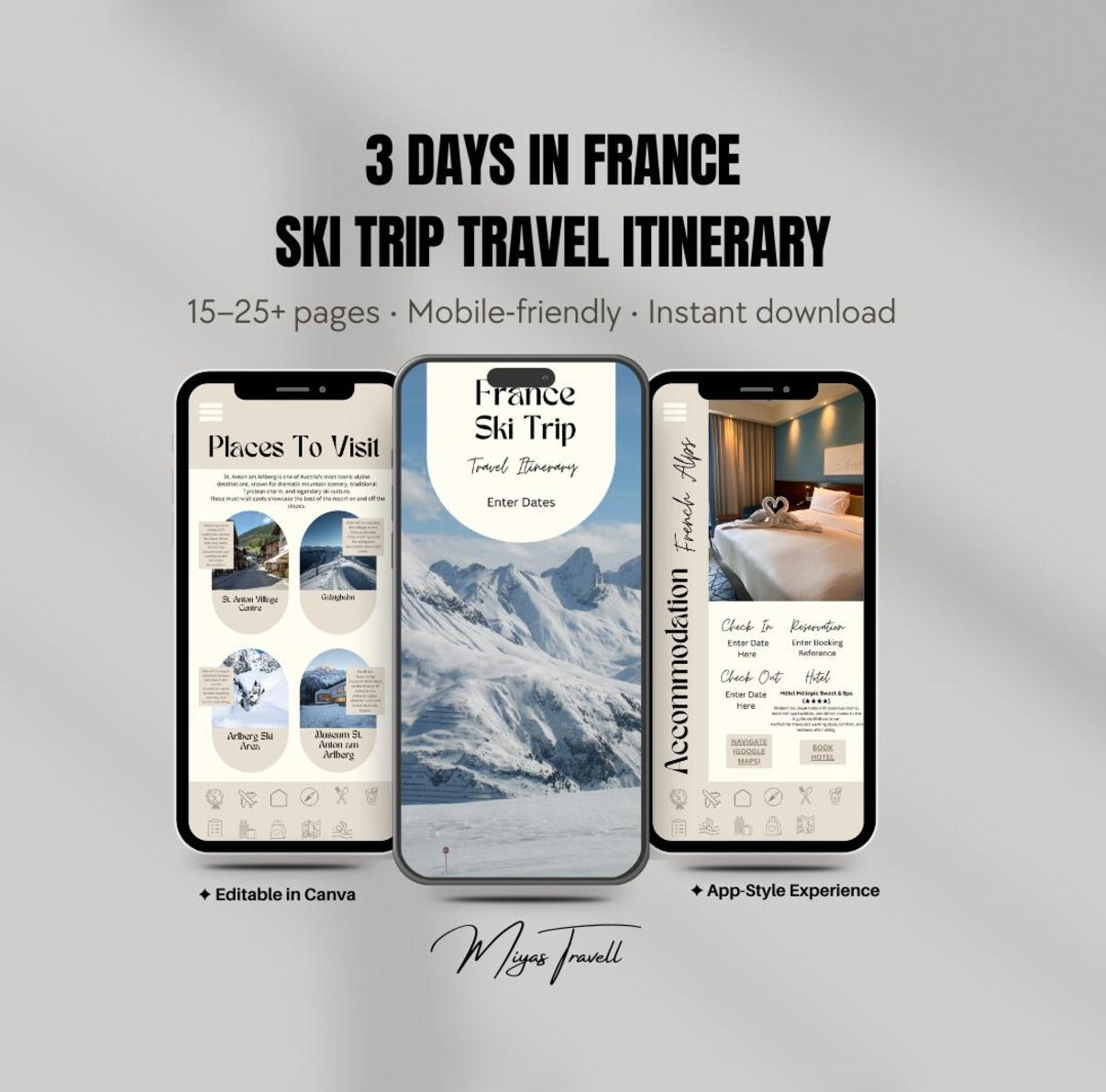 3 Day France Ski Trip Digital Travel Itinerary