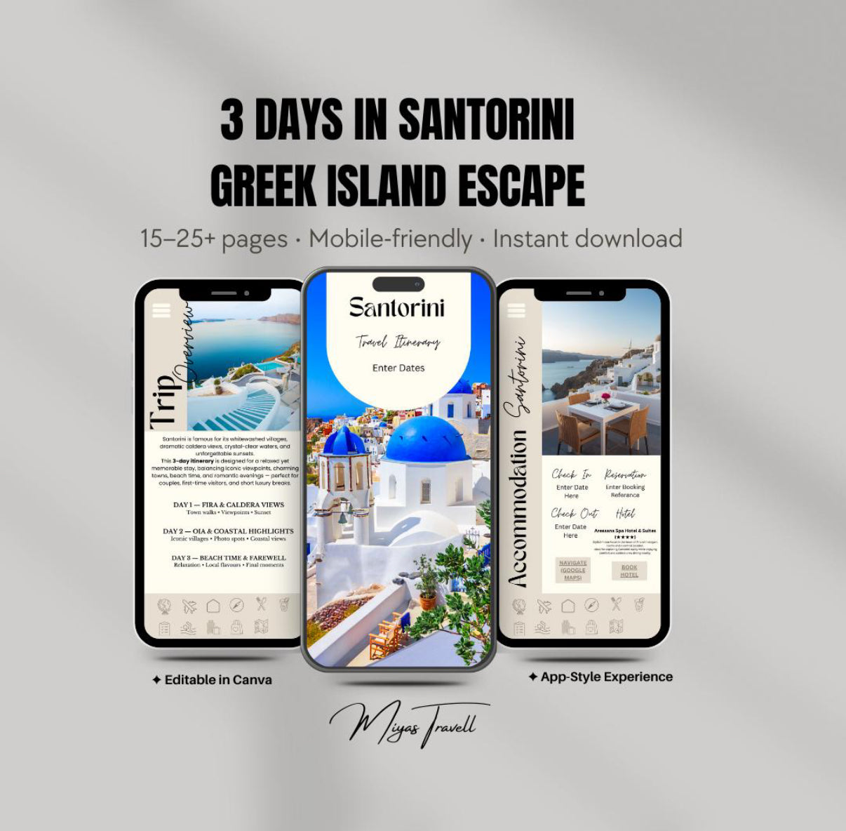3 Day Santorini Digital Travel Itinerary